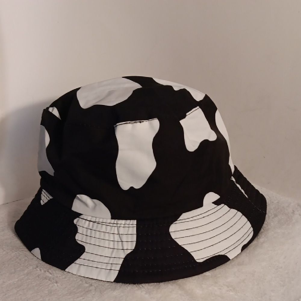 Cow Print Reversable Black Bucket Hat